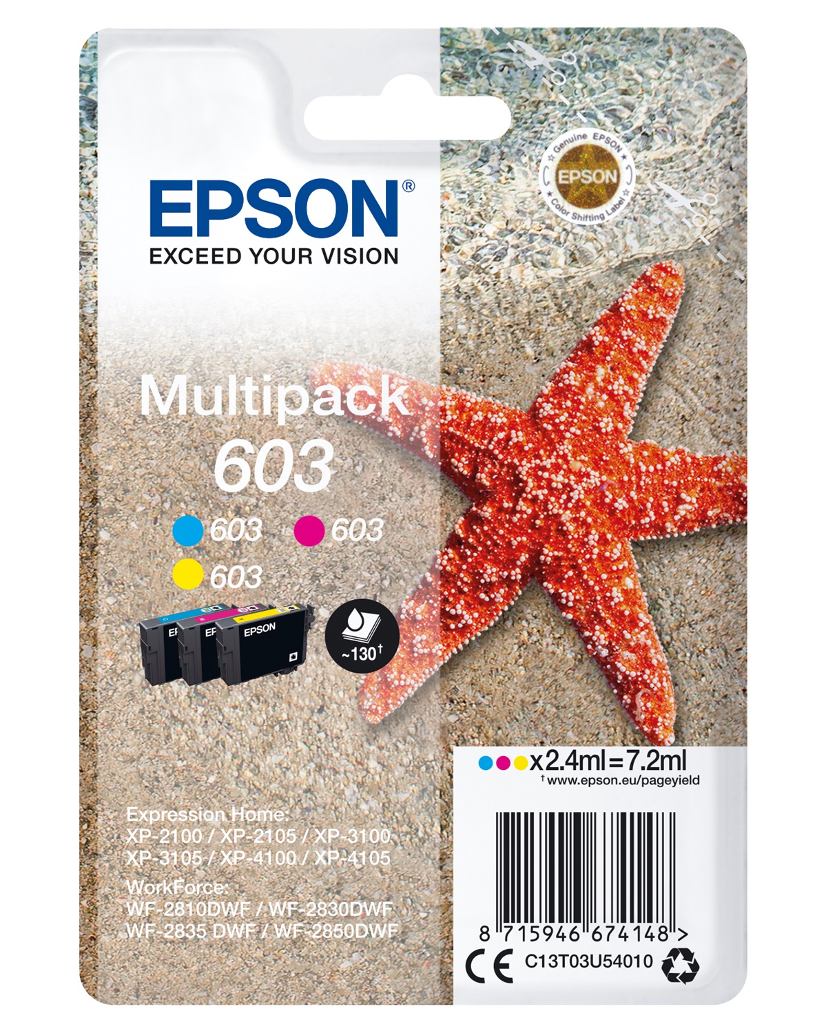 Epson C13T03U54010 Multipack 3 Cartucce Inchiostro Ciano, Magenta, Giallo - 2,4 ml, 130 Pagine