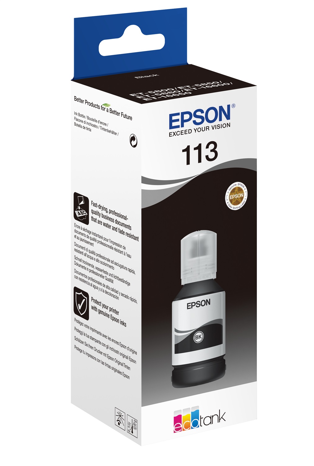 Epson 113 EcoTank Pigment Black Ink Bottle - 127 ml, Nero, C13T06B140, Fino a 7500 Pagine