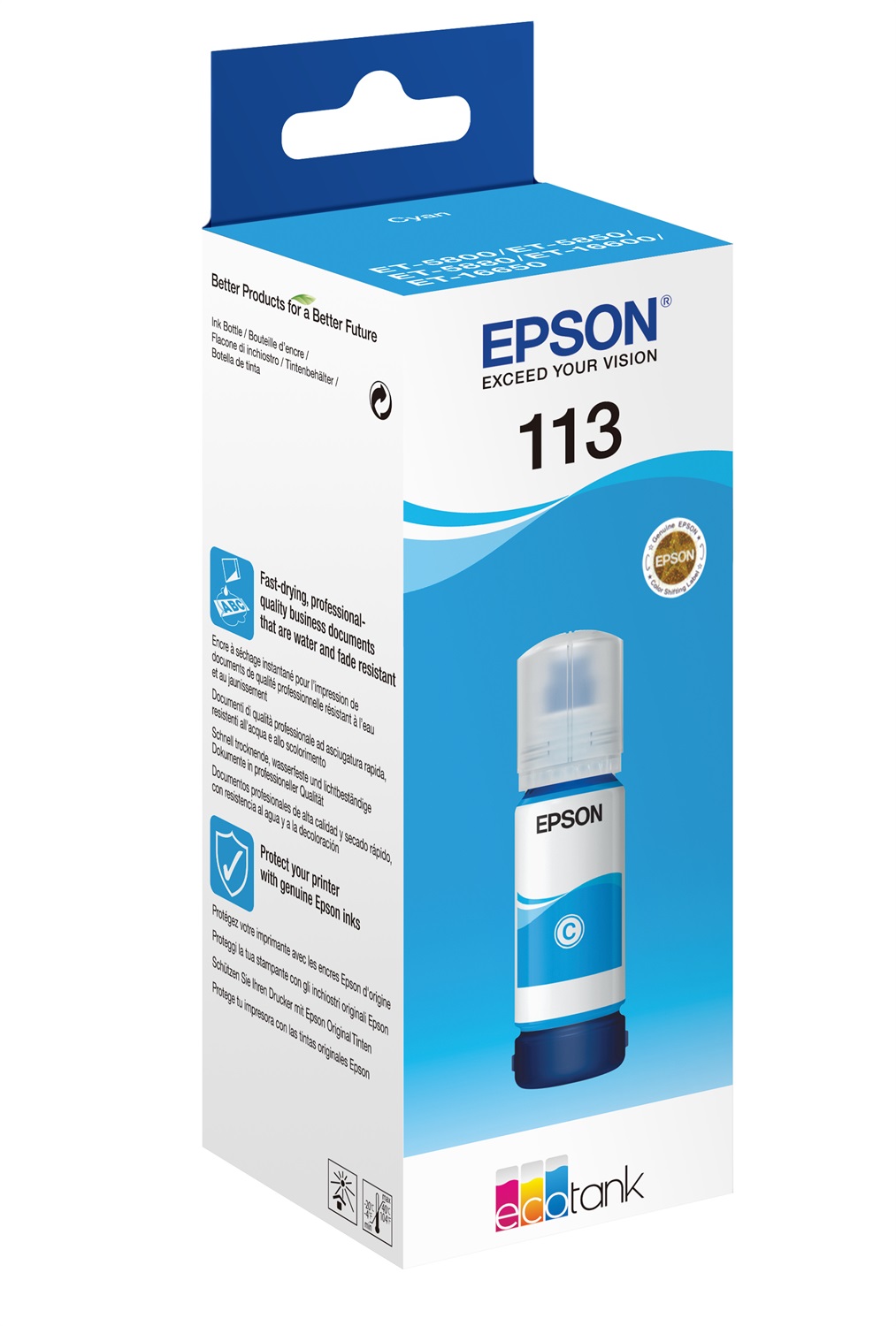 Epson 113 EcoTank Flacone d'Inchiostro Ciano Pigmentato 70 ml - C13T06B240, Resa di ~6000 Pagine