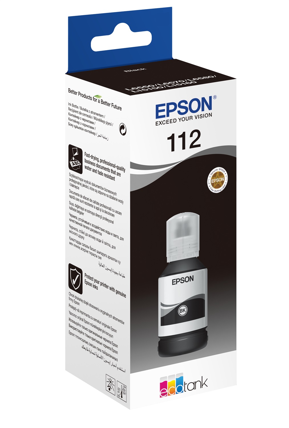 Epson EcoTank 112 Originale - Inchiostro Nero, 127 ml, Compatibile con L5160 e L5150, Fino a 7500 Pagine