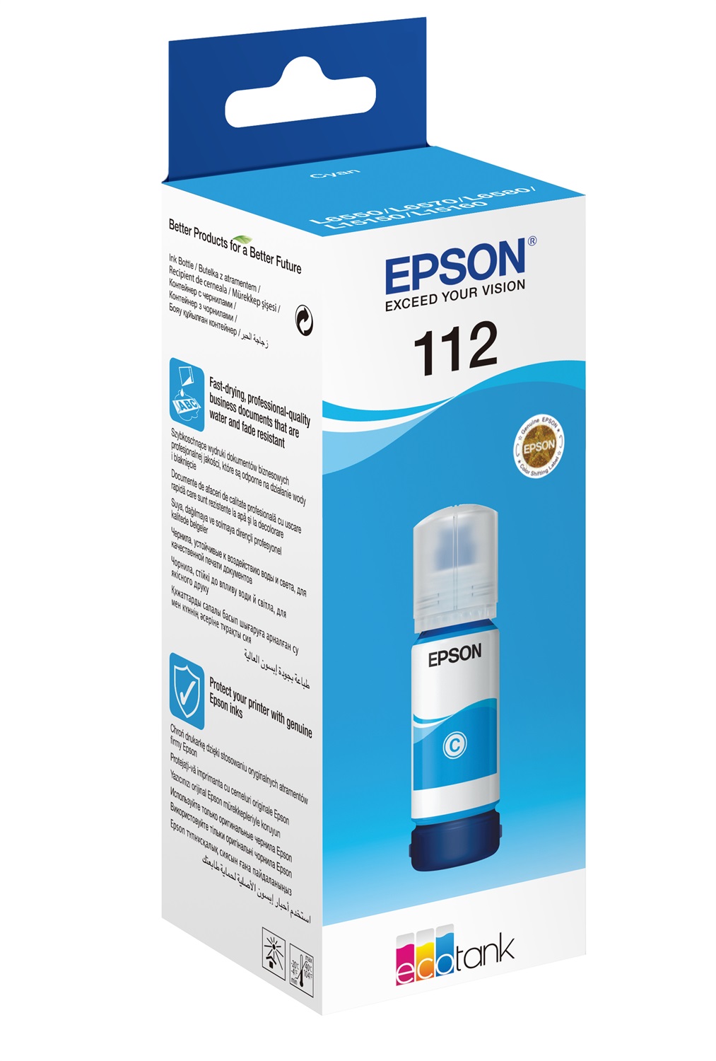 Epson EcoTank 112 Cartuccia Originale Pigmento Ciano 70 ml per L5160 e L5150 - 6000 Pagine