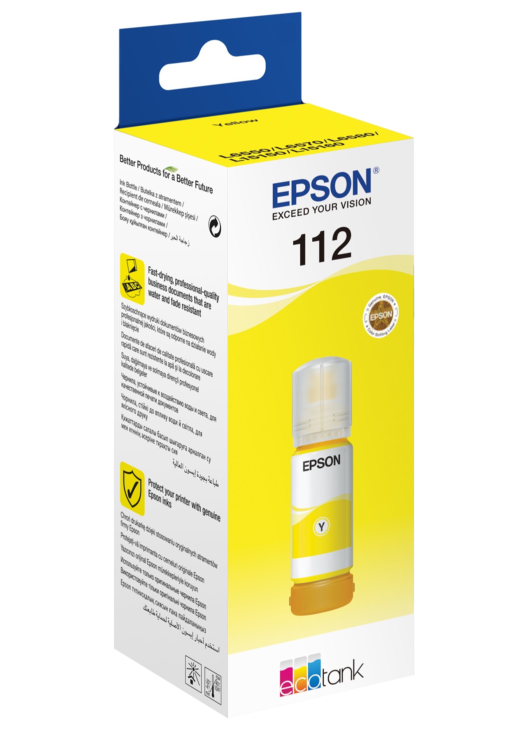 Epson EcoTank 112 Originale - Inchiostro Pigmento Giallo, 70 ml, 6000 Pagine, Compatibile con Epson L5160 e L5150