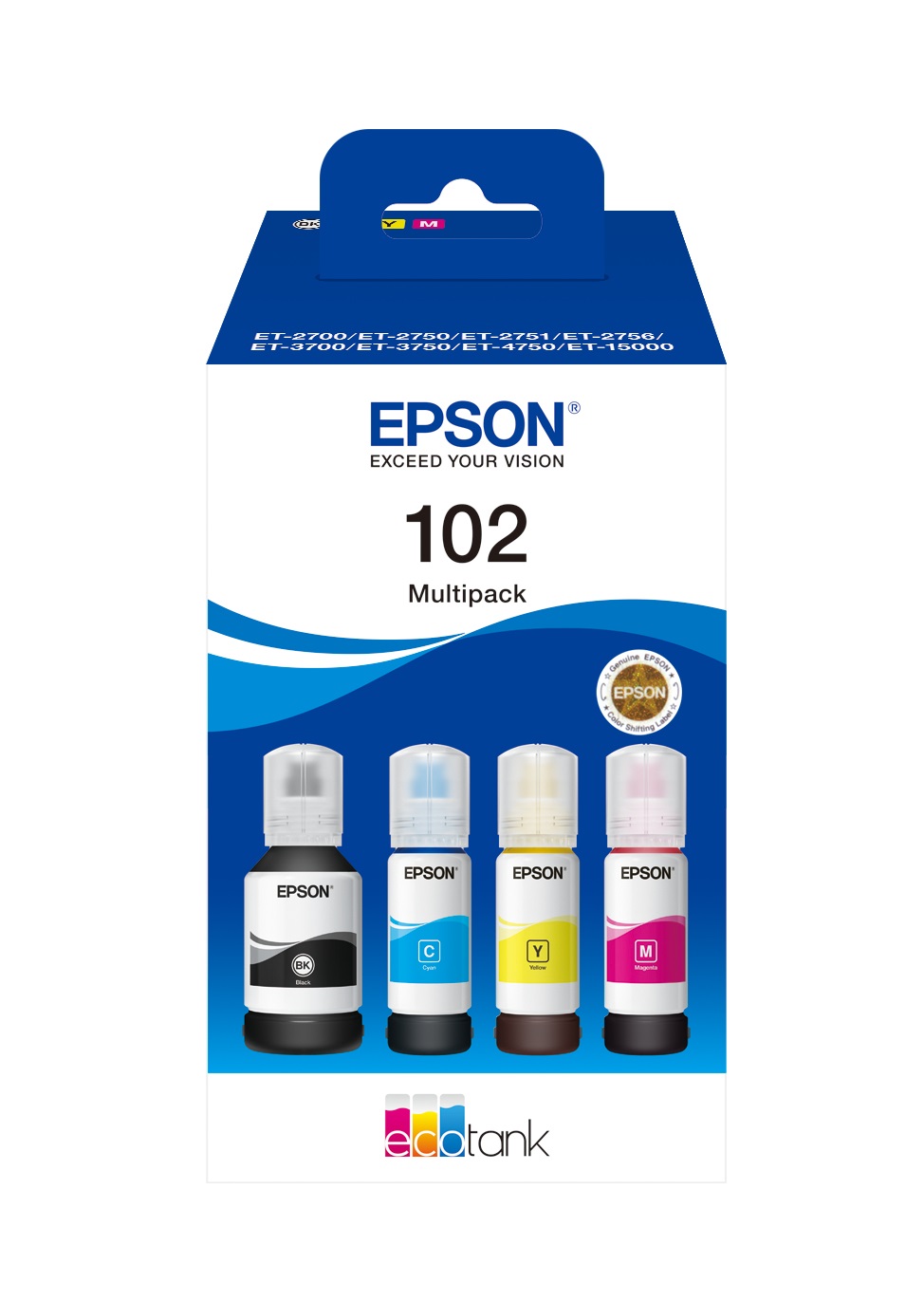 Epson 102 EcoTank Multipack - 4 Colori (Nero 127ml, Ciano 70ml, Magenta 70ml, Giallo 70ml) - Compatibile con EcoTank ET-2700/2750/3750/4750