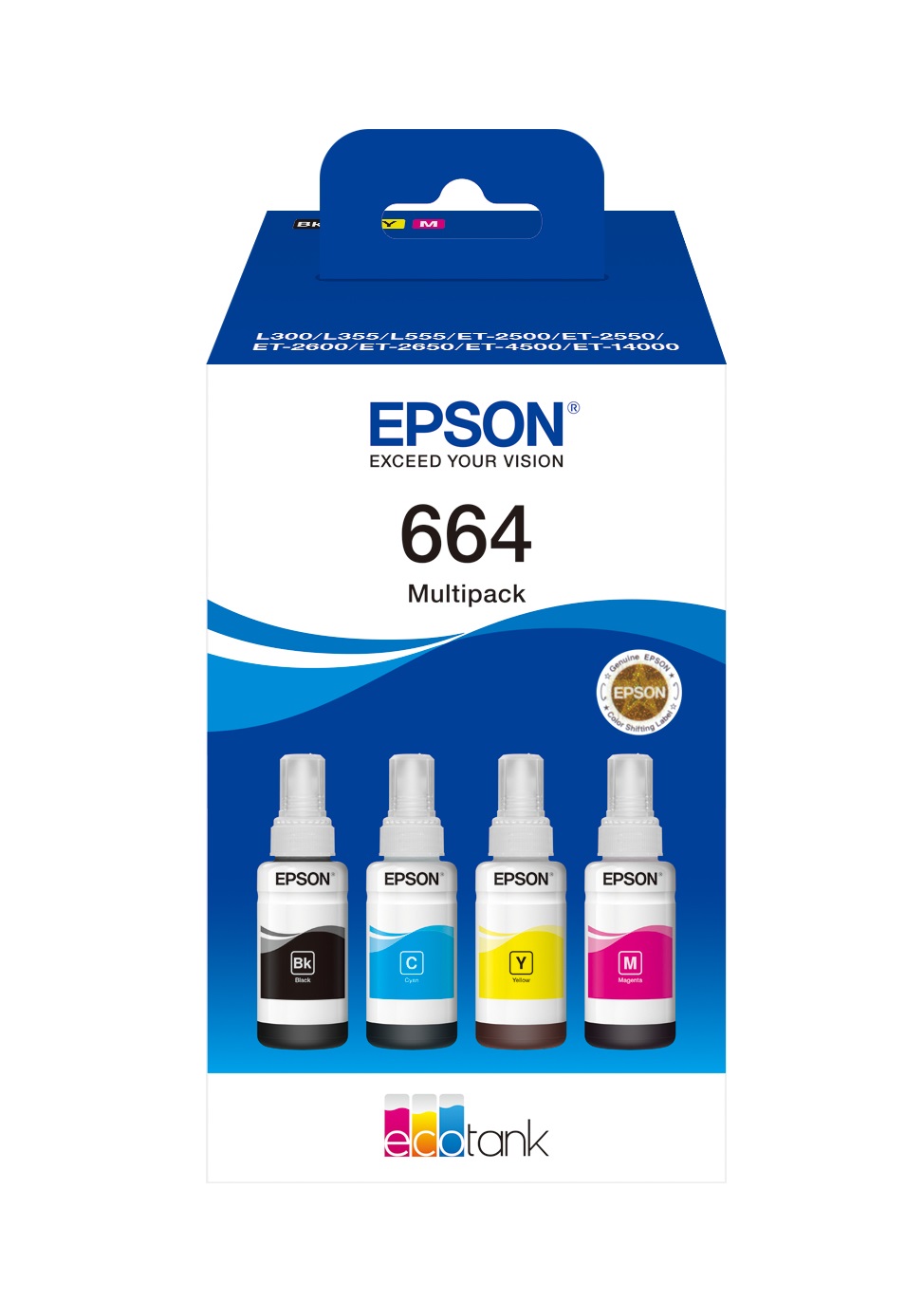 Epson 664 EcoTank Multipack Originale - 4 Colori (Nero, Ciano, Magenta, Giallo) - 70ml per Colore
