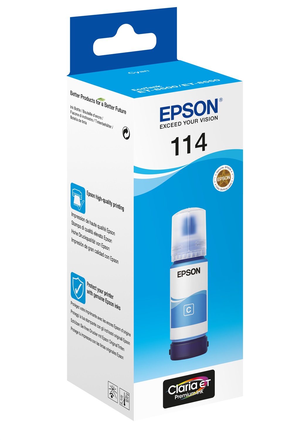 Epson 114 EcoTank Flacone Inchiostro Ciano Originale 70ml per ET-8500 ET-8550