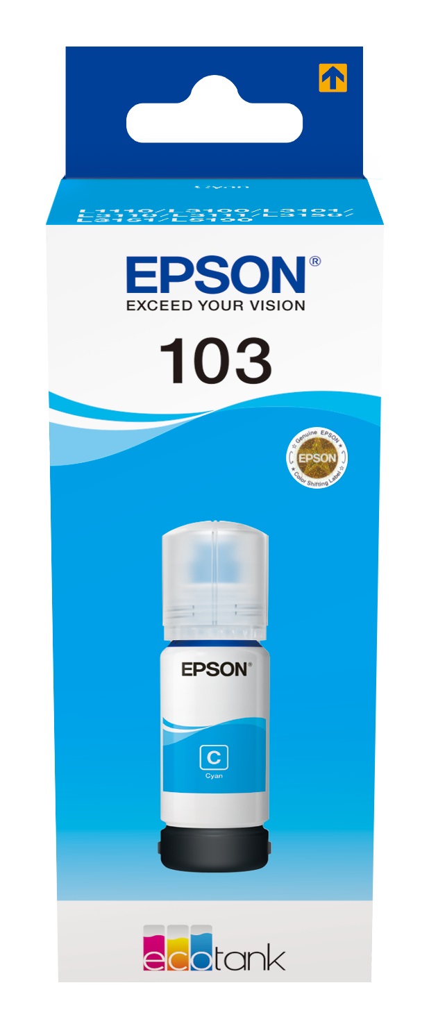 Epson 103 Cartuccia d'inchiostro Ciano Originale C13T00S24A10 - 65 ml, ~7500 pagine, Compatibile con EcoTank