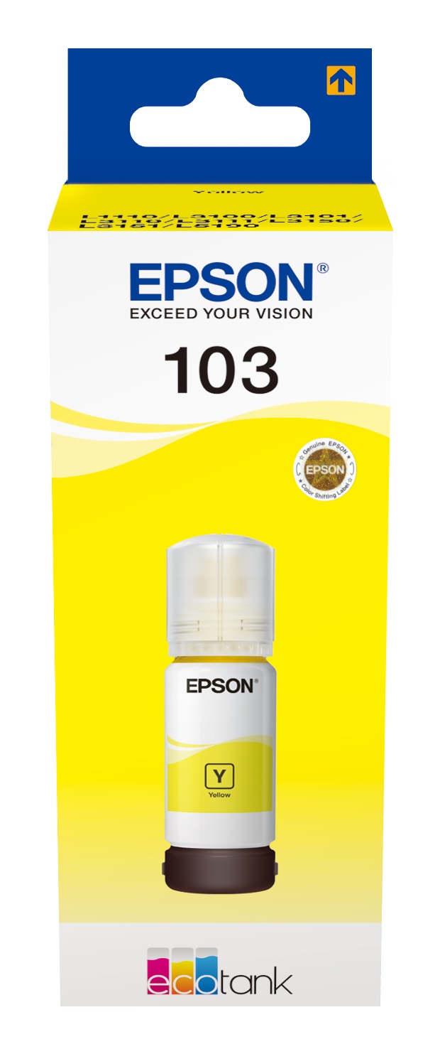 Epson 103 EcoTank Bottiglia d'inchiostro Giallo C13T00S44A10 - 65 ml, Compatibile con L5190, L3156, L3151, L3150, L3110