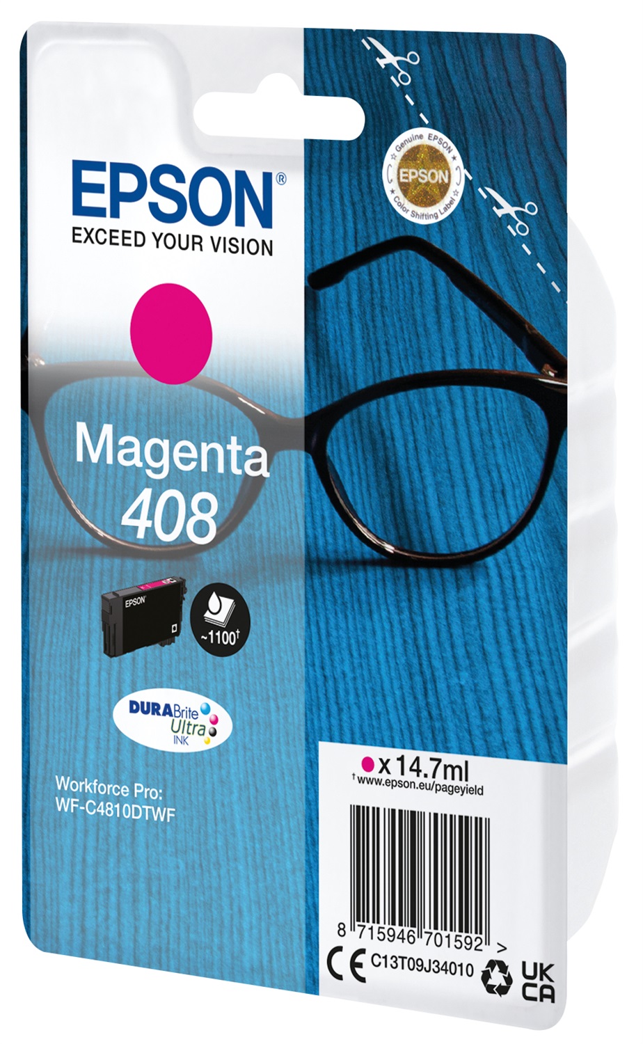 Epson Singlepack Magenta 408 DURABrite Ultra Ink - C13T09J34010, 14,7 ml, ~1100 pagine