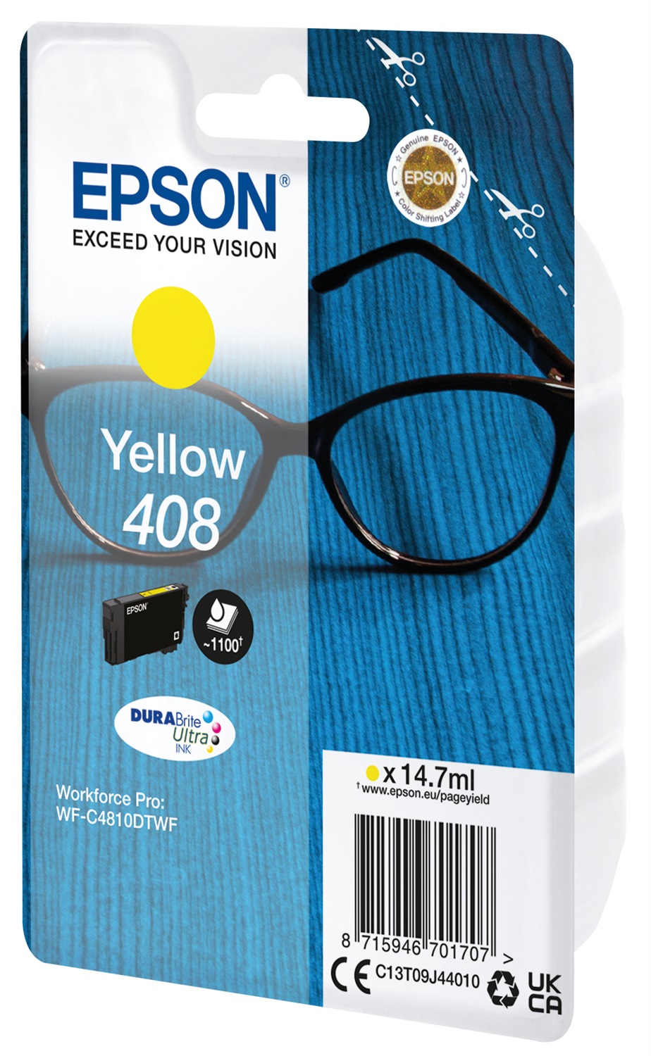 Epson Singlepack Yellow 408 DURABrite Ultra Ink - C13T09J44010, 14,7 ml, Inchiostro a base di pigmento, Resa standard, ~1100 pagine
