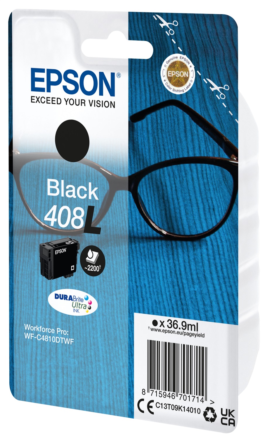 Epson C13T09K14010 Singlepack Black 408L DURABrite Ultra Ink, 36,9 ml, ~2200 pagine, Inchiostro a base di pigmento