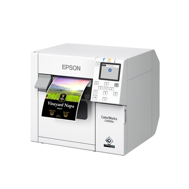 Epson ColorWorks C4000e (mk) - Stampante Inkjet a Colori 4 CMYK, Risoluzione 1200x1200 DPI, Velocità 102 mm/s, USB ed Ethernet, Taglierina Inclusa