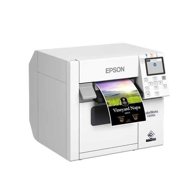 Epson ColorWorks C4000e (mk) - Stampante Inkjet a Colori 4 CMYK, Risoluzione 1200x1200 DPI, Velocità 102 mm/s, USB ed Ethernet, Taglierina Inclusa