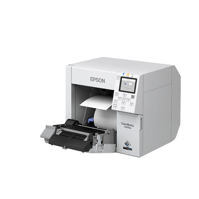 Epson ColorWorks C4000e (mk) - Stampante Inkjet a Colori 4 CMYK, Risoluzione 1200x1200 DPI, Velocità 102 mm/s, USB ed Ethernet, Taglierina Inclusa