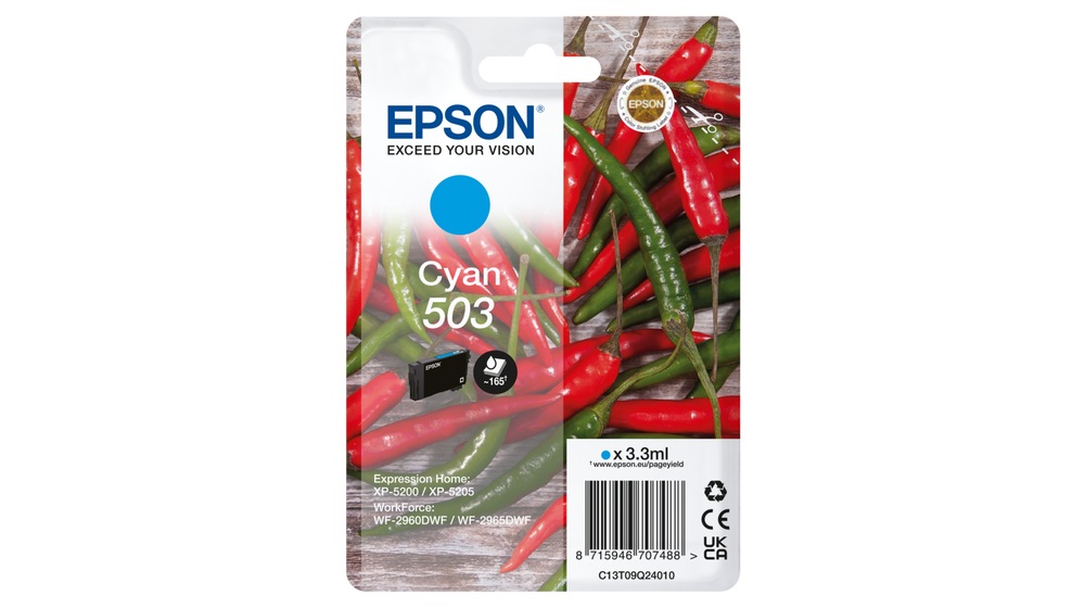 Epson 503 Cartuccia d'Inchiostro Originale Ciano 3,3 ml - Resa Standard 165 Pagine - Confezione Singola