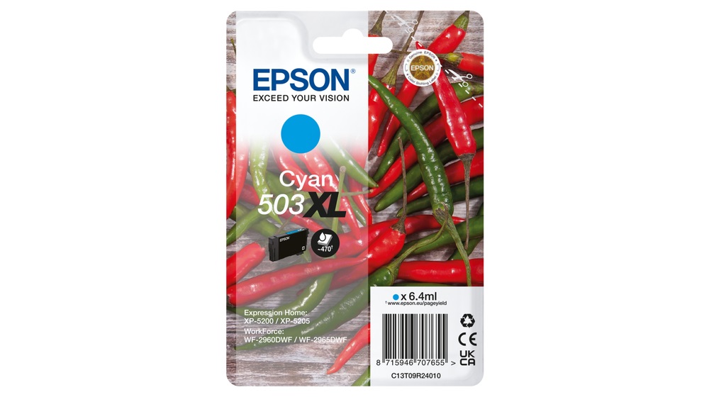 Epson 503XL Cartuccia d'Inchiostro Originale Ciano - 6,4 ml, Fino a 503 Pagine, Confezione Singola (C13T09R24010)