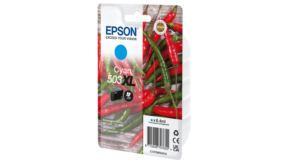 Epson 503XL Cartuccia d'Inchiostro Originale Ciano - 6,4 ml, Fino a 503 Pagine, Confezione Singola (C13T09R24010)