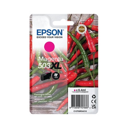 Epson 503XL Cartuccia d'Inchiostro Originale Magenta - C13T09R34010, Resa Elevata (XL), 6,4 ml, 470 Pagine