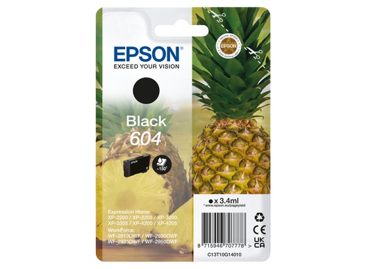Epson 604 Cartuccia d'Inchiostro Originale Nero - C13T10G14010, 3,4 ml, Resa Standard 150 Pagine