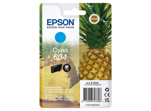 Epson 604 Cartuccia d'Inchiostro Originale Ciano - 2,4 ml, 130 Pagine, C13T10G24010