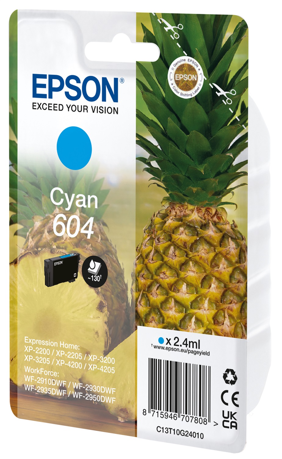 Epson 604 Cartuccia d'Inchiostro Originale Resa Standard Ciano 2,4 ml - Confezione Singola