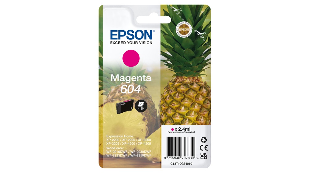 Epson 604 Cartuccia d'Inchiostro Originale Magenta C13T10G34010 - 2,4 ml, ~130 Pagine, Compatibile con Expression Home e WorkForce