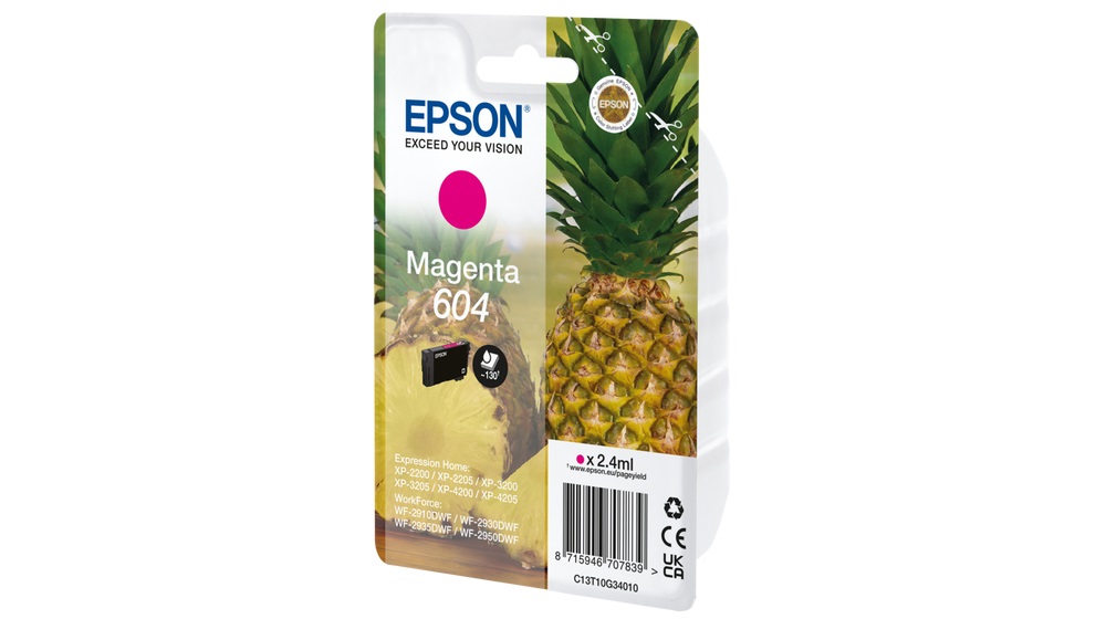Epson 604 Cartuccia d'Inchiostro Originale Magenta C13T10G34010 - 2,4 ml, ~130 Pagine, Compatibile con Expression Home e WorkForce