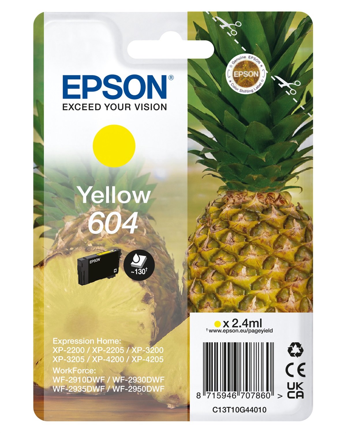 Epson 604 Cartuccia d'Inchiostro Originale Giallo C13T10G44010 - 2,4 ml, Resa Standard, 130 Pagine