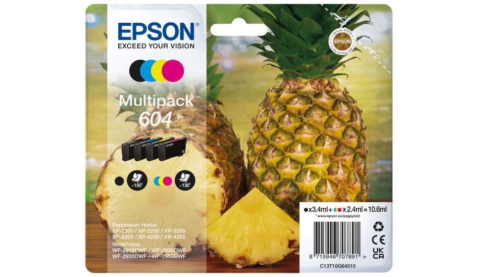 Epson 604 C13T10G64010 - Multipack Cartucce Originali 4 Colori (Nero, Ciano, Magenta, Giallo) - Resa Standard - 4pz