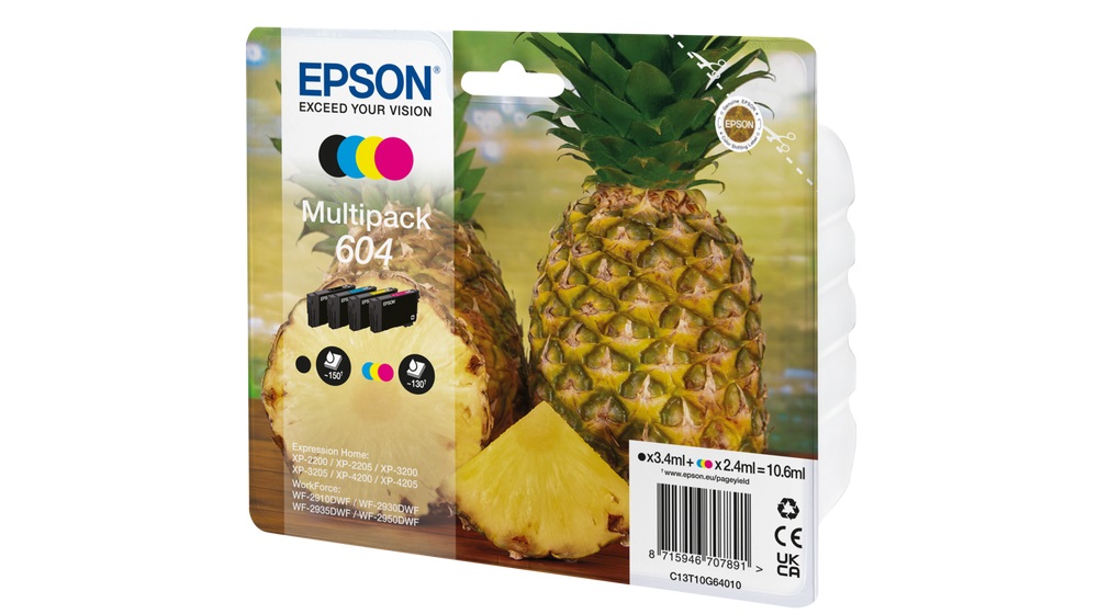 Epson 604 C13T10G64010 - Multipack Cartucce Originali 4 Colori (Nero, Ciano, Magenta, Giallo) - Resa Standard - 4pz