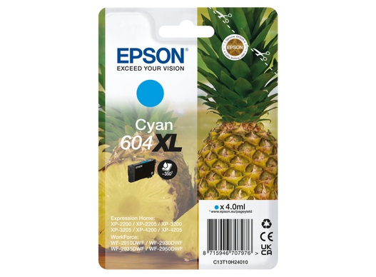 Epson 604XL Cartuccia d'Inchiostro Originale Ciano - Resa Elevata (XL) - 4 ml - 350 Pagine - C13T10H24010