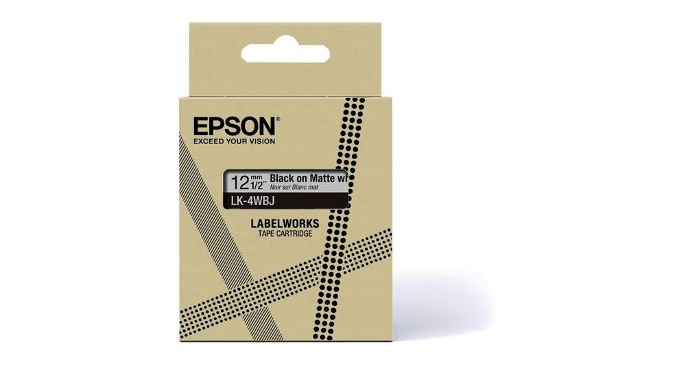 Epson LK-4WBJ Nastro Nero su Bianco, 1,2 cm, Trasferimento Termico, Opaco, Compatibile con LabelWorks LW-C410 e LW-C610