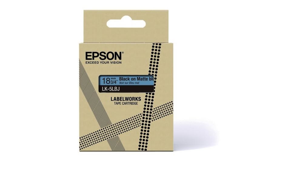 Epson LK-5LBJ Cartuccia a Nastro per Etichettatura Nero e Blu Opaco 18mm - Compatibile con LabelWorks LW-C410 e LW-C610