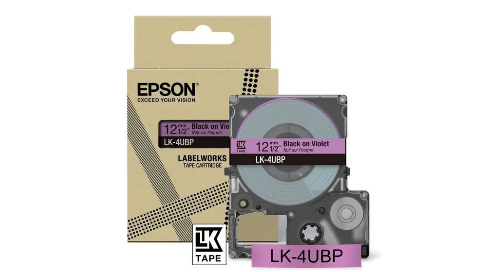Epson LK-4UBP Nastro Nero su Viola - Compatibile con LabelWorks LW-C410 e LW-C610, 1,2 cm, Trasferimento Termico