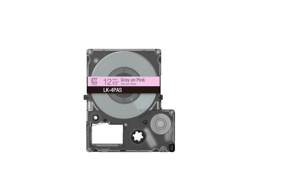 Epson LK-4PAS Nastro Grigio su Rosa - Compatibile con LabelWorks LW-C410 e LW-C610, Larghezza 1,2 cm