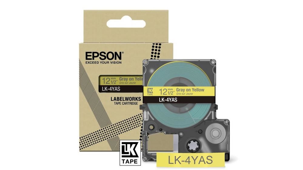 Epson LK-4YAS Nastro Grigio e Giallo - Compatibile con LabelWorks LW-C410 e LW-C610, Larghezza 1,2 cm