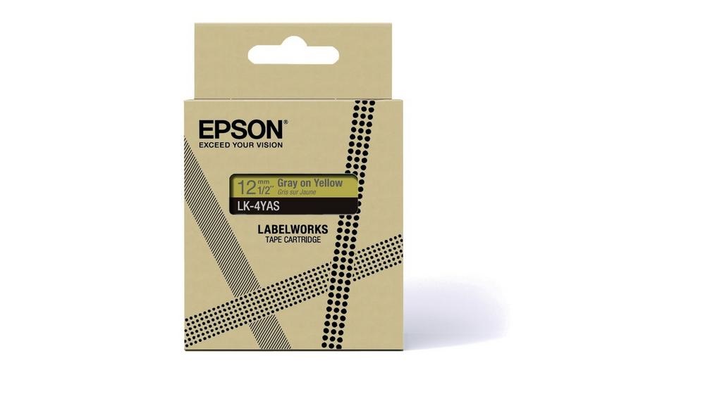 Epson LK-4YAS Nastro Grigio e Giallo - Compatibile con LabelWorks LW-C410 e LW-C610, Larghezza 1,2 cm
