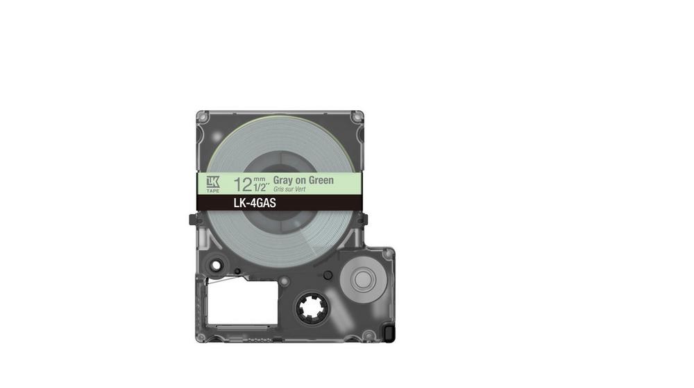 Epson LK-4GAS Nastro Grigio su Verde Chiaro - Compatibile con LabelWorks LW-C410 e LW-C610, 1,2 cm, Trasferimento Termico