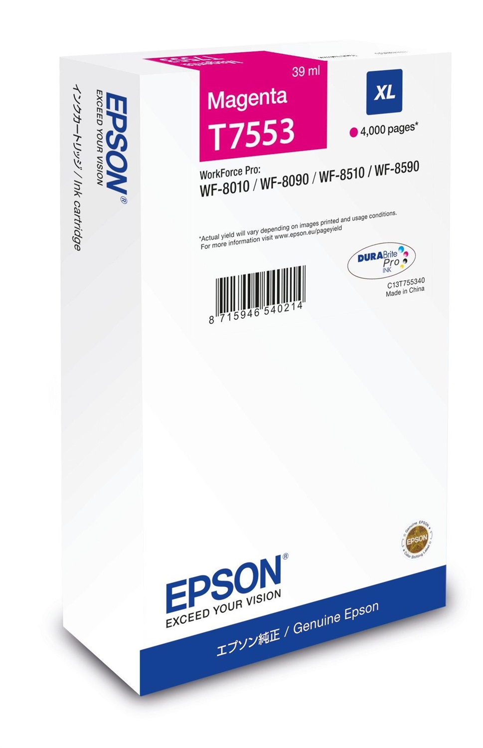 Epson C13T75534N Cartuccia d'Inchiostro Magenta XL 39 ml - Resa Elevata fino a 4000 Pagine