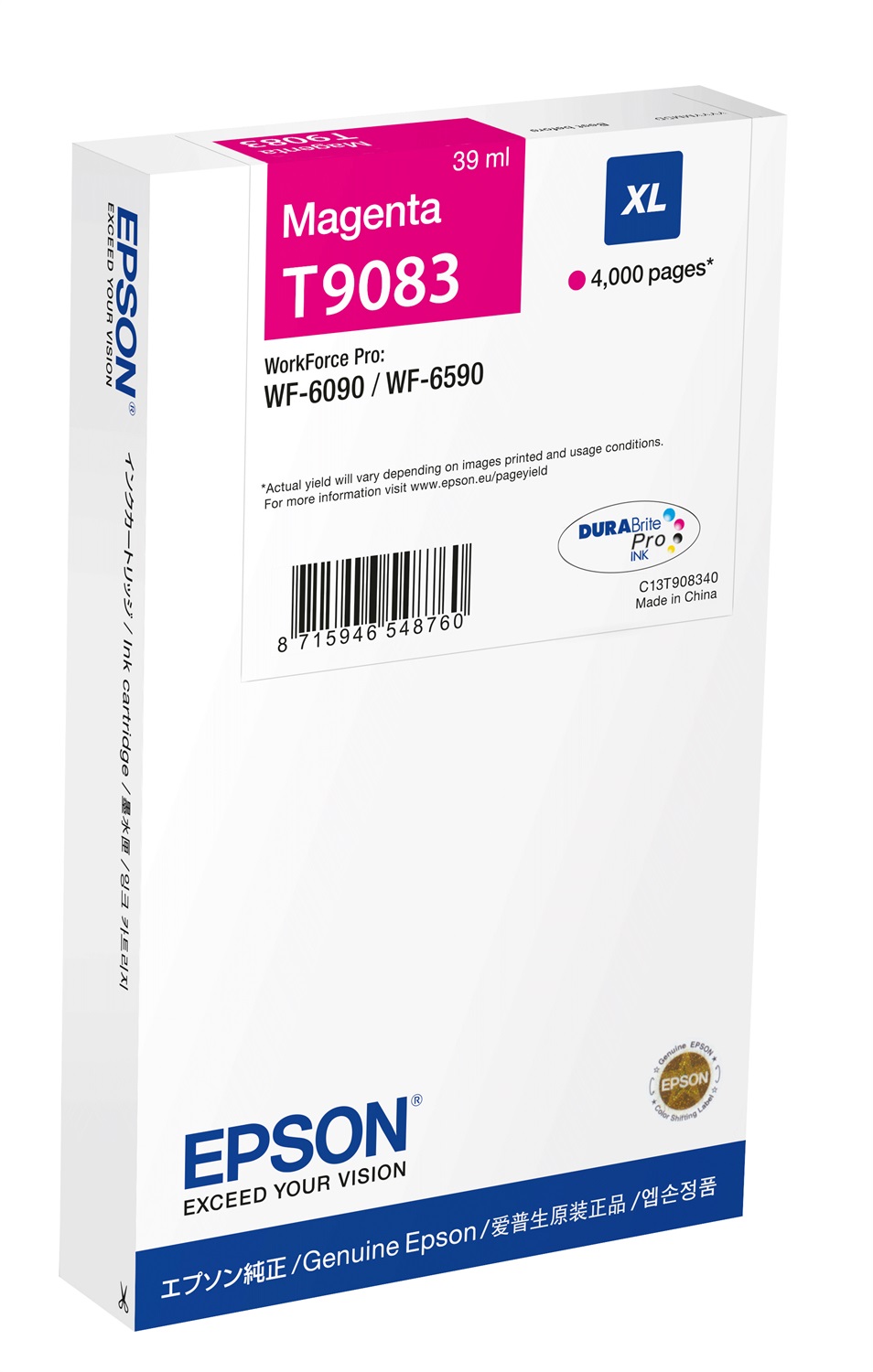 Epson C13T90834N T9083 Cartuccia d'Inchiostro Magenta Originale Resa Elevata (XL) 39 ml ~4000 Pagine 1 pz