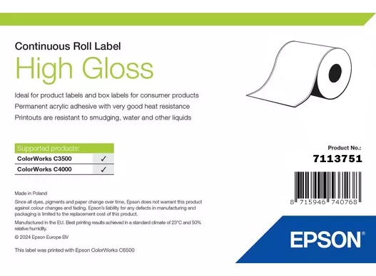 Epson High Gloss Label - Etichette Autoadesive Fustellate in Rotolo 102mm x 33m - 7113751