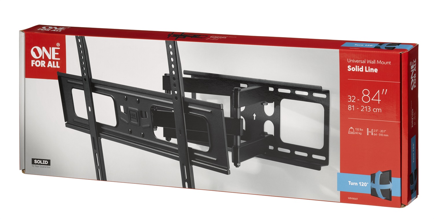 One For All WM4661 Supporto TV a Parete Full Motion - Girevole 120°, Inclinabile 15°, per TV da 32-90 pollici, Max 60kg, VESA 200x200 a 600x400, Nero