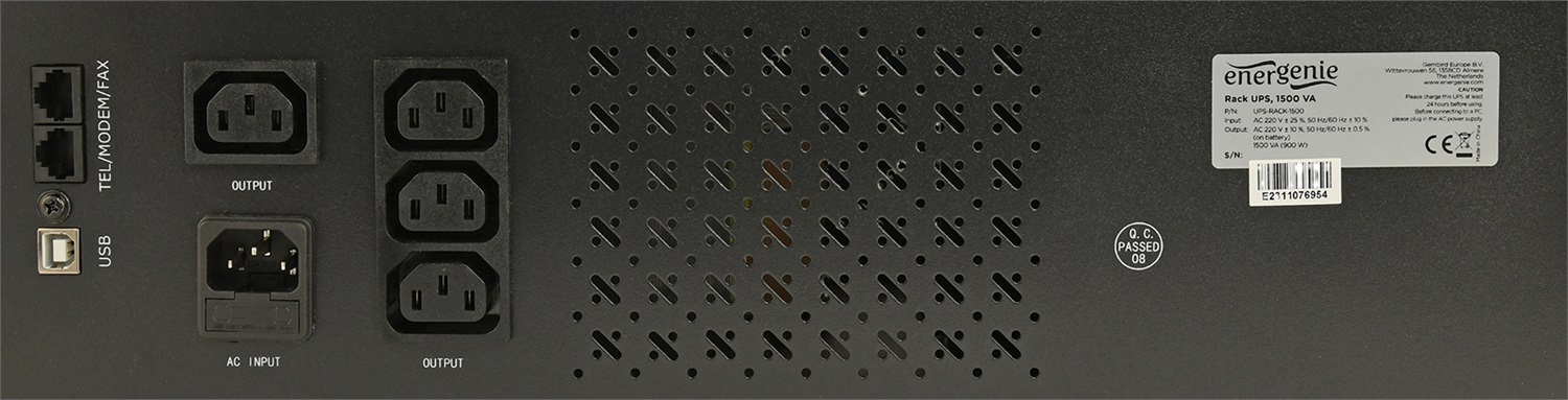 Gembird Gruppo di Continuità Interattivo UPS Rack 19'' 1500VA 900W con 4 Uscite IEC 230V, Ingresso IEC14, RJ11, USB e Display LCD