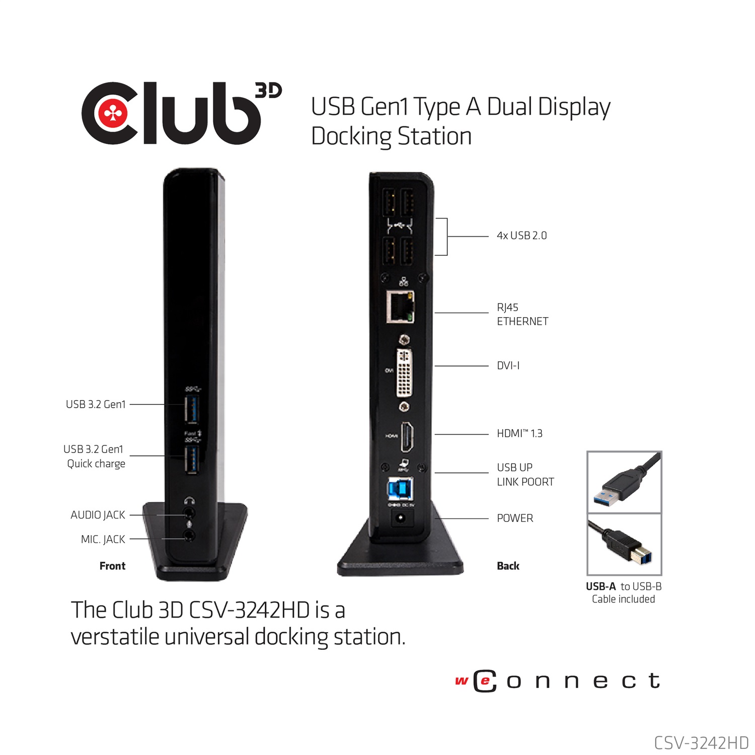 CLUB3D Mini Docking Station USB Type A 3.1 Gen 1 Dual Display 1200P CSV-3242HD