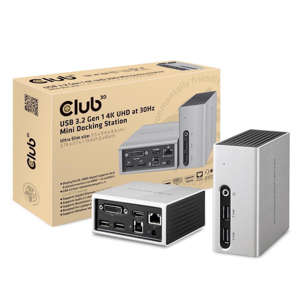 CLUB3D CSV-3104D Mini Docking Station USB 3.2 Gen 1 4K UHD a 30Hz Ultra Slim Design