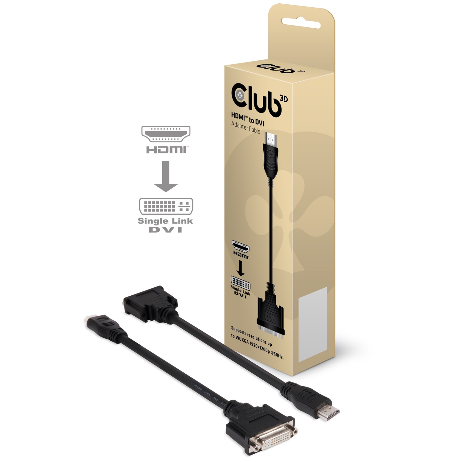 CLUB3D HDMI to DVI Single Link Passive Adapter, 0,40 m, HDMI Maschio a DVI Femmina, Risoluzione 1920 x 1200 Pixel