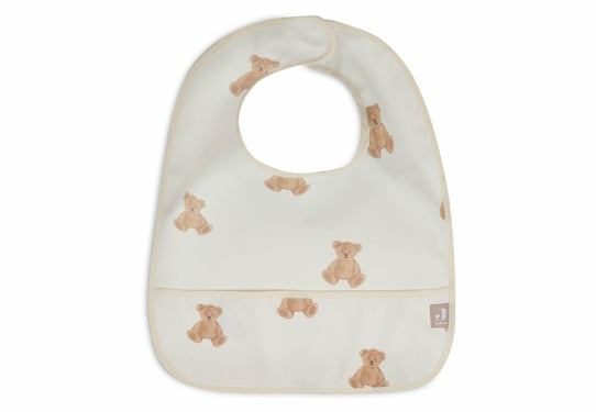 Jollein Set di 2 Bavaglini Impermeabili per Bambino con Motivo Orsacchiotto, Colore Bianco, Chiusura a Velcro