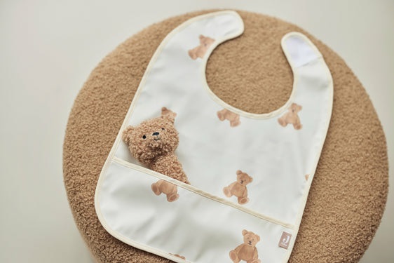 Jollein Set di 2 Bavaglini Impermeabili per Bambino con Motivo Orsacchiotto, Colore Bianco, Chiusura a Velcro