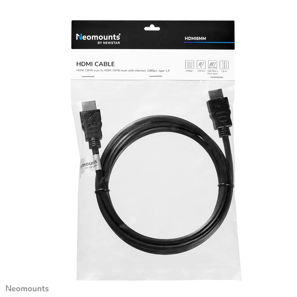 Neomounts Cavo HDMI 1.3 - 1.8 metri, Alta Velocità, Maschio/Maschio 19 pin, 10,2 Gbit/s, Nero
