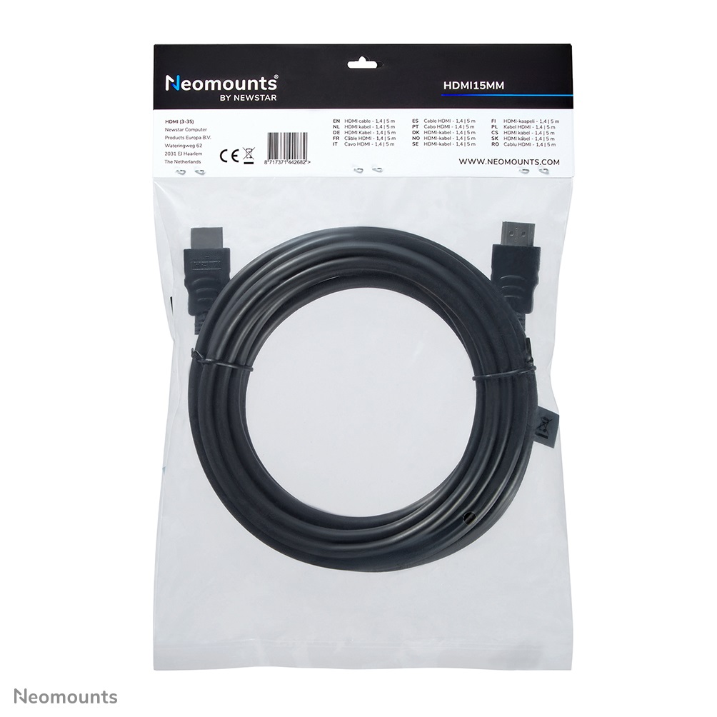 Neomounts Cavo HDMI 1.3 Prolunga - 5 metri, Alta Velocità 10,2 Gbit/s, Connettori Maschio/Maschio