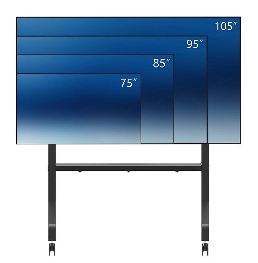 Neomounts FL50-575BL1 Supporto Mobile da Pavimento per Schermi da 65-110'' - Nero, Capacità 125 kg, Altezza Regolabile
